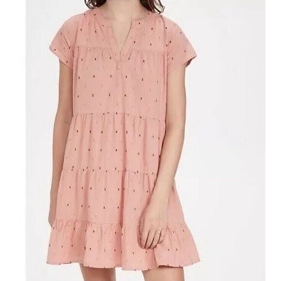 Roller Rabbit Dress S/XS Pink Cotton Acote Pamela Short Sleeve Flocking - Picture 2 of 13